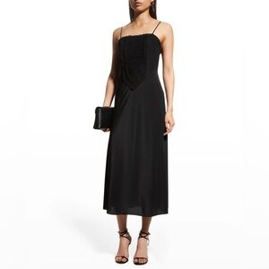 Rebecca Taylor Black Lace Patch Bib Sleeveless Silk Slip Midi Dress Size 4 NWT